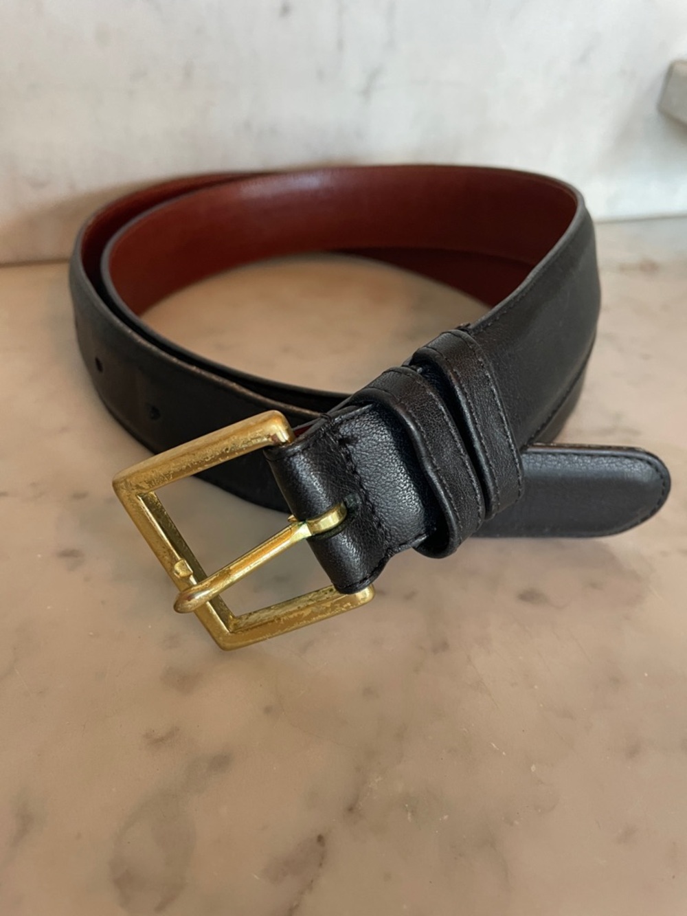 COACH Black Leather Belt 7600 with Brass Buckle Unisex 36